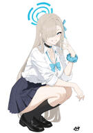 artist:oto_jampan beauty_mark blonde_hair blue_eyes character:asuna_(blue_archive) character:asuna_(uniform)_(blue_archive) flushed_face hair_covering_eye halo in-series_category:cleaning_&_clearing in-series_category:millenium_science_school long_hair series:blue_archive v // 1409x2000 // 286KB