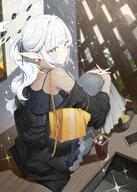 alternate_outfit artist:ZANYA beauty_mark casual_clothes character:himari_(blue_archive) elf flushed_face halo in-series_category:millenium_science_school in-series_category:super_phenomenon_task_force long_hair pointed_ears ponytail purple_eyes series:blue_archive white_hair // 2924x4096 // 2.3MB