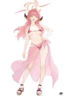 alternate_outfit artist:oto_jampan character:aru_(blue_archive) demon_horns halo horns in-series_category:gehenna_academy in-series_category:problem_solver_68 long_hair pink_hair series:blue_archive swimsuit yellow_eyes // 2818x4000 // 379KB