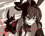 animal_ears artist:kanuluillust character:amiya_(arknights) in-series_category:cautus in-series_category:rhodes_island in-series_category:rim_billiton long_hair monochrome rabbit_ears rabbit_girl series:arknights shadow_over_eyes // 845x677 // 90KB