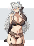 animal_ears artist:fangs bear_ears bear_girl beauty_mark blue_eyes character:rosa_(arknights) flushed_face garter_belt heterochromia in-series_category:ursus_(nation-state) in-series_category:ursus_(race) in-series_category:ursus_student_self-governing_group lingerie long_hair red_eyes series:arknights white_hair // 1435x1960 // 1.1MB