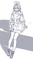 alternate_outfit artist:kazumi casual_clothes character:ayane_(blue_archive) elf glasses halo in-series_category:abydos_high_school in-series_category:foreclosure_task_force monochrome pointed_ears series:blue_archive short_hair // 919x1615 // 121KB