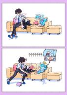artist:jeomo black_eyes blue_eyes blue_hair character:arona_(blue_archive) character:plana_(blue_archive) character:sensei_(blue_archive) comic hair_bow hair_covering_eye halo in-series_category:general_student_council in-series_category:schale in-series_category:shittim_chest long_hair pink_hair series:blue_archive short_hair white_hair // 2150x3035 // 554KB