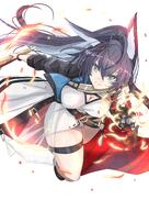 animal_ears artist:ken black_hair blue_eyes cat_ears cat_girl character:blaze_(arknights) character:blaze_the_igniting_spark_(arknights) in-series_category:columbia in-series_category:elite_operator in-series_category:feline in-series_category:rhodes_island ponytail series:arknights // 1735x2455 // 685KB