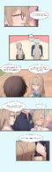 artist:junu beauty_mark blonde_hair blue_eyes brown_eyes brown_hair character:akane_(blue_archive) character:akane_(uniform)_(blue_archive) character:asuna_(blue_archive) character:asuna_(uniform)_(blue_archive) character:sensei_(blue_archive) comic flushed_face full-face_blush glasses halo in-series_category:cleaning_&_clearing in-series_category:millenium_science_school korean_text long_hair series:blue_archive steaming_body sweater // 1265x4096 // 457KB
