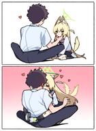 animal_ears artist:jeomo blonde_hair character:kurumi_(blue_archive) character:sensei_(blue_archive) comic fox_ears fox_girl fox_tail green_eyes halo in-series_category:fox_squad in-series_category:SRT_special_academy leg_lock long_hair series:blue_archive tail // 2150x2931 // 2.8MB
