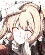 artist:egg_tart blonde_hair character:ibuki_(blue_archive) demon_horns flushed_face halo headpat horns in-series_category:gehenna_academy in-series_category:pandemonium_society pov series:blue_archive short_hair twin_tails // 2000x2400 // 3.1MB