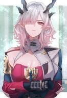 artist:yorushiki beauty_mark character:mi_fu demon_horns hair_covering_eye horns in-series_category:sarkaz pink_eyes pink_hair pointed_ears series:arknights series:arknights:_endfield short_hair // 2366x3470 // 9.7MB