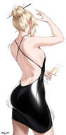 alternate_outfit artist:zealyush blonde_hair character:mordred_(fate) dress ears_blushing hair_accessories hair_bun series:fate // 700x1432 // 252KB
