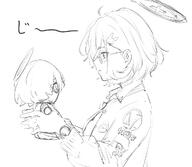 artist:hoffun_2 character:chihiro_(blue_archive) glasses hair_accessories halo in-series_category:millenium_science_school in-series_category:veritas mechanical_halo messy_hair monochrome series:blue_archive short_hair // 1034x900 // 144KB