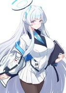artist:asya character:noa_(blue_archive) halo in-series_category:millenium_science_school in-series_category:seminar long_hair mechanical_halo purple_eyes series:blue_archive white_hair // 1157x1637 // 173KB