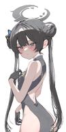 artist:lamancha black_hair character:kisaki_(blue_archive) grey_eyes hair_accessories hair_bun halo in-series_category:genryumon in-series_category:shanhaijing_secondary_school qipao series:blue_archive twin_tails // 2078x4096 // 432KB