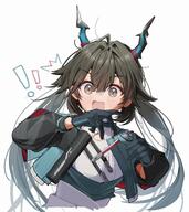 artist:Patanda black_hair blue_eyes character:ch'en_qianyu dragon_girl dragon_horns flushed_face horns in-series_category:lung long_hair series:arknights series:arknights:_endfield twin_tails // 2732x3063 // 16MB