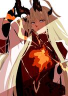 artist:mattun_8230 blonde_hair character:reed_(arknights) dragon_horns green_eyes horns in-series_category:draco in-series_category:tara long_hair series:arknights sweater // 1451x2048 // 269KB