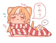 animal_ears artist:sasaki blonde_hair brown_skin cat_ears cat_girl cat_tail character:shiranui_flare chibi elf in-series_category:generation_3 in-series_category:hololive_japan japanese_text long_hair pointed_ears series:hololive tail // 1235x944 // 415KB