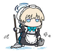 artist:nyaru blonde_hair blue_eyes character:toki_(blue_archive) chibi in-series_category:cleaning_&_clearing in-series_category:millenium_science_school in-series_category:super_phenomenon_task_force japanese_text maid series:blue_archive // 313x284 // 55KB