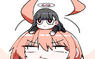 ahoge artist:meetnox beauty_mark black_hair character:neru_(blue_archive) character:rio_(blue_archive) chibi halo in-series_category:cleaning_&_clearing in-series_category:millenium_science_school in-series_category:seminar long_hair mechanical_halo orange_hair red_eyes series:blue_archive short_hair // 666x420 // 74KB