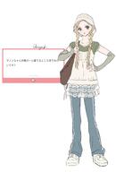 alternate_outfit artist:mikobako blonde_hair blue_eyes character:manon_(mikobako) hair_braid japanese_text long_hair pants series:original twin_tails // 1353x2000 // 146KB