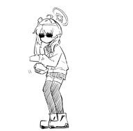 artist:kon_kokine character:natsu_(blue_archive) hair_accessories halo in-series_category:after_school_sweets_club in-series_category:trinity_general_school meme monochrome series:blue_archive side_ponytail sunglasses // 952x937 // 154KB