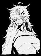 alternate_outfit animal_ears artist:0w07 character:lappland_(arknights) english_text eye_scar in-series_category:lupo in-series_category:siracusa long_hair messy_hair monochrome series:arknights sharp_teeth wolf_ears wolf_girl // 2000x2700 // 1.1MB