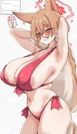 animal_ears armpit artist:machismo brown_hair character:rumi_(blue_archive) character:rumi_(swimsuit)_(blue_archive) flushed_face fox_ears fox_girl in-series_category:black_tortoise_promenade in-series_category:shanhaijing_secondary_school japanese_text large_areolae long_hair nipple_slip purple_eyes series:blue_archive steaming_body sunglasses sweaty swimsuit // 1300x2250 // 4.7MB