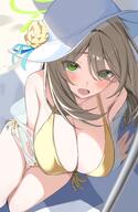 artist:mizumo_k1 brown_hair character:nonomi_(blue_archive) character:nonomi_(swimsuit)_(blue_archive) green_eyes halo in-series_category:abydos_high_school in-series_category:foreclosure_task_force series:blue_archive sun_hat swimsuit // 2300x3541 // 522KB