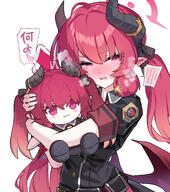 artist:egg_tart character:junko_(blue_archive) demon_horns halo horns in-series_category:gehenna_academy in-series_category:gourmet_research_society red_eyes red_hair series:blue_archive twin_tails // 2218x2500 // 2.7MB