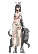 alternate_outfit artist:alfie black_hair character:rio_(blue_archive) halo in-series_category:millenium_science_school in-series_category:seminar long_hair mechanical_halo ponytail red_eyes series:blue_archive swimsuit // 2481x3508 // 1.0MB