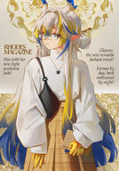 alternate_outfit artist:nikov casual_clothes character:shu_(arknights) dragon_horns english_text eye_liner glasses green_eyes hair_accessories hair_bun horns in-series_category:feranmut in-series_category:sui_siblings in-series_category:yan long_hair pointed_ears series:arknights sweater white_hair // 1400x2000 // 621KB