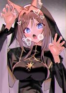 alternate_outfit artist:much blue_eyes brown_hair cat_ears character:himesaki_rinami_(gakuen_idolmaster) nun series:gakuen_idolmaster series:idolmaster side_boob steaming_body // 850x1200 // 165KB