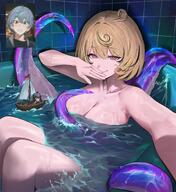 artist:hood beauty_mark blonde_hair character:wise_(zenless_zone_zero) character:yidhari_murphy_(zenless_zone_zero) in-series_category:spook_shack octopus_tentacles pov purple_eyes series:zenless_zone_zero tentacles // 2294x2500 // 635KB