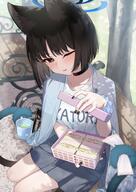 alternate_outfit animal_ears artist:pizzania_company black_eyes black_hair casual_clothes cat_ears cat_girl cat_tail character:kikyou_(blue_archive) character:sensei_(blue_archive) halo in-series_category:allied_hyakkiyako_academy in-series_category:hyakkaryouran_conflict_resolution_council pov series:blue_archive short_hair tail // 2894x4093 // 948KB