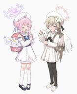age_regression artist:Patanda body_wings brown_eyes brown_hair character:mika_(blue_archive) character:nagisa_(blue_archive) feathered_wings hair_accessories hair_bun halo in-series_category:tea_party in-series_category:trinity_general_school long_hair pink_hair ponytail randoseru series:blue_archive short_hair // 5300x6500 // 7.1MB