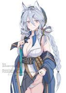 animal_ears artist:ken beauty_mark cat_ears cat_girl character:xingzhu_(arknights) hair_braid in-series_category:feline in-series_category:yan lingerie long_hair peek purple_eyes series:arknights twin_tails white_hair // 1156x1636 // 327KB