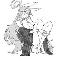 artist:kawatiw character:akane_(blue_archive) glasses hair_down_the_middle halo in-series_category:cleaning_&_clearing in-series_category:millenium_science_school long_hair meta:source_deprecated monochrome series:blue_archive // 1000x1000 // 125KB