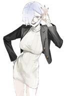 artist:kawatiw eye_bags glasses hair_covering_eye series:original short_hair sweater white_eyes white_hair // 1390x2048 // 158KB