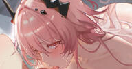 artist:uof character:theresa_(arknights) demon_horns fellatio flushed_face horns in-series_category:babel in-series_category:kazdel in-series_category:sarkaz long_hair meta:cropped pink_eyes pink_hair pov series:arknights // 1200x630 // 241KB