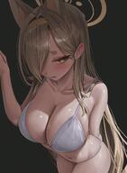 animal_ears artist:hinaki beauty_mark blonde_hair character:kaho_(blue_archive) eye_liner flushed_face fox_ears fox_girl hair_covering_eye in-series_category:allied_hyakkiyako_academy in-series_category:yin-yang_club lingerie long_hair series:blue_archive yellow_eyes // 850x1155 // 110KB