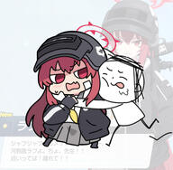 artist:nyaru character:doodle_sensei_(blue_archive) character:rabu_(blue_archive) character:sensei_(blue_archive) delinquent halo helmet in-series_category:delinquents in-series_category:helmet_gang in-series_category:trinity_general_school meta:in-game_screenshot red_eyes red_hair series:blue_archive // 385x377 // 106KB