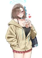 alternate_outfit artist:kono beauty_mark blonde_hair blue_eyes casual_clothes character:asuna_(blue_archive) glasses hair_bow hair_covering_eye halo in-series_category:cleaning_&_clearing in-series_category:millenium_science_school series:blue_archive short_hair // 1435x1999 // 320KB