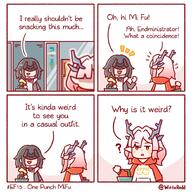 alternate_outfit artist:wittlered beauty_mark black_hair casual_clothes character:endministrator character:mi_fu comic demon_horns english_text horns in-series_category:sarkaz pink_hair pointed_ears series:arknights series:arknights:_endfield // 1455x1455 // 291KB