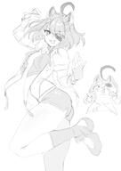 animal_ears artist:radioNEET cat_ears cat_girl character:tangtang eyepatch in-series_category:feline monochrome series:arknights:_endfield short_hair short_shorts // 636x900 // 86KB
