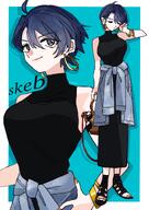 artist:yasu_urayaka blue_eyes blue_hair dress lipstick series:original short_hair // 2828x4000 // 711KB