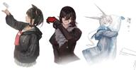animal_ears artist:fkskii65 beauty_mark black_hair blue_eyes brown_hair cat_ears cat_girl character:amiya_(arknights) character:entelechia_(arknights) character:kazusa_(blue_archive) halo in-series_category:after_school_sweets_club in-series_category:cautus in-series_category:rhodes_island in-series_category:rim_billiton in-series_category:sarkaz in-series_category:trinity_general_school long_hair pink_eyes pink_hair pointed_ears rabbit_ears rabbit_girl red_eyes series:arknights series:blue_archive short_hair two-tone_hair vampire // 2496x1285 // 302KB