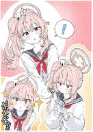 artist:wujurana character:natsu_(blue_archive) halo in-series_category:after_school_sweets_club in-series_category:trinity_general_school japanese_text pink_hair red_eyes series:blue_archive side_ponytail // 2892x4096 // 1.9MB