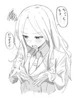 artist:shigureni character:juou_sena_(gakuen_idolmaster) flushed_face japanese_text long_hair monochrome pov series:gakuen_idolmaster series:idolmaster steaming_body // 1936x2496 // 606KB