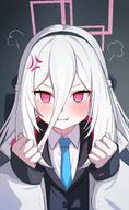 anger_vein artist:kyurosuku character:key_(blue_archive) hair_bow hair_down_the_middle halo in-series_category:game_development_department in-series_category:millenium_science_school long_hair pink_eyes pouty_face series:blue_archive white_hair // 1836x2980 // 739KB