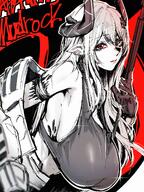artist:indoor_gorilla character:mudrock_(arknights) demon_horns horns in-series_category:gargoyle in-series_category:sarkaz monochrome pointed_ears series:arknights // 3072x4096 // 1.6MB