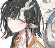 artist:ken black_hair character:jie_(arknights) dragon_girl dragon_horns dragon_tail eye_liner horns in-series_category:feranmut in-series_category:sui_siblings in-series_category:yan meta:cropped meta:work-in-progress pointed_ears series:arknights short_hair tail yellow_eyes // 1333x1162 // 227KB
