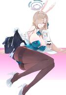 artist:doksyuri beauty_mark blonde_hair blue_eyes bunny_suit character:asuna_(blue_archive) character:asuna_(bunny)_(blue_archive) hair_covering_eye halo in-series_category:cleaning_&_clearing in-series_category:millenium_science_school leotard long_hair rabbit_ears series:blue_archive teasing // 2879x4096 // 644KB